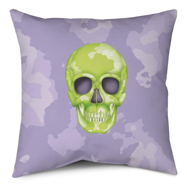Throw Pillow - Skull Camo Lime Green/Lavender throw LeighDeux, LLC 